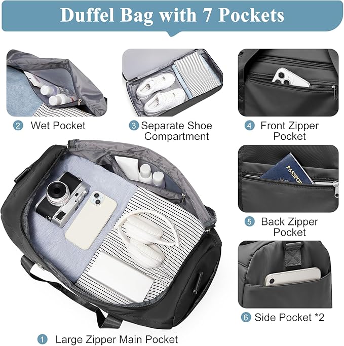Travel Duffle Bag with Shoe Compartment, XL Weekender Bags for Women, Carry On Overnight Bags for Gym Sports & Business Trips, Water-Resistant Hospital Bag for Labor and Delivery