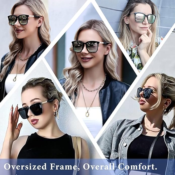 SIPHEW Oversized Square Sunglasses for Women|Lightweight Fashion Sunglasses 100% UV400 Protection|Trendy Mirrored Shade