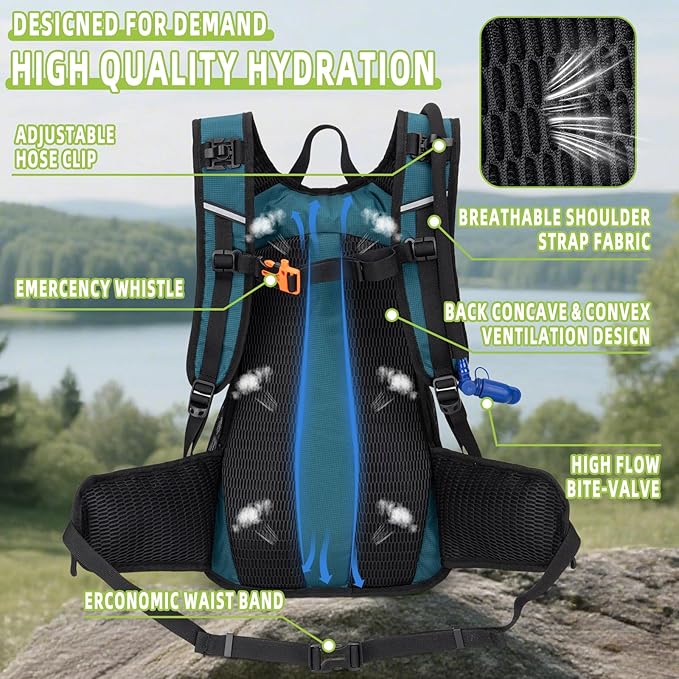 Hydration Backpack, Water Backpack for Hiking with 3L Water Bladder, Insulated Hydration Pack Lightweight Day Hydropack Ideal for Hiking and Cycling, 18L