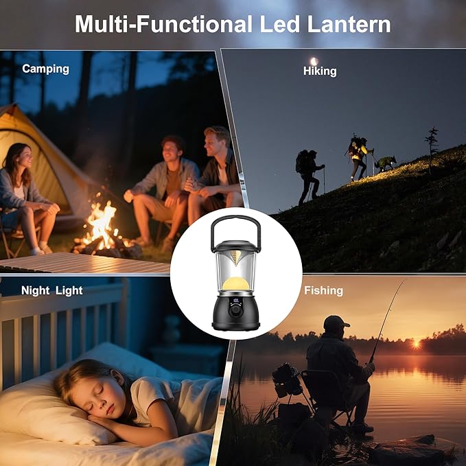 Camp Lantern, Led Camping Lantern Rechargeable 300 Lumen, Lanterns for Power Outages Lantern Camping Lights & Lanterns USB C 5V/2A IPX5 Waterproof for Outdoor Fishing Emergency