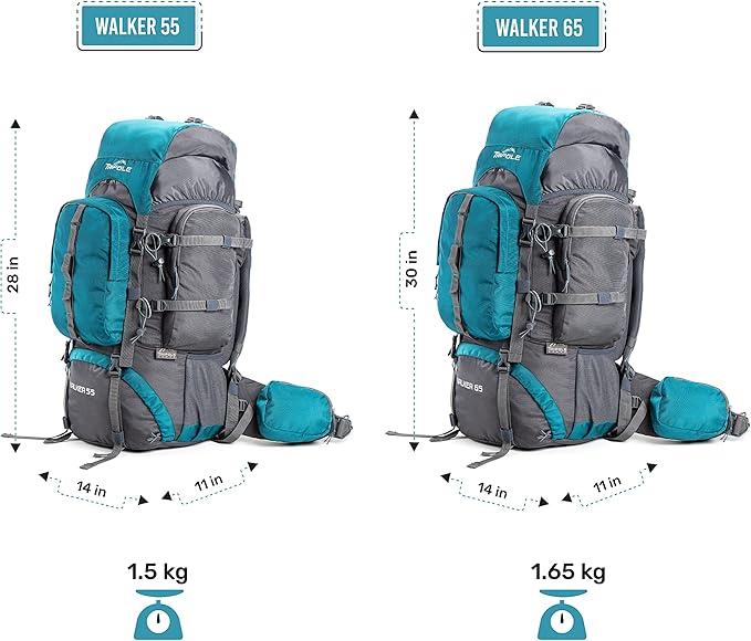 Tripole Walker 65 Litres Rucksack | Internal Frame With Metal Rod | Rain Cover | Bottom Opening | Laptop Section