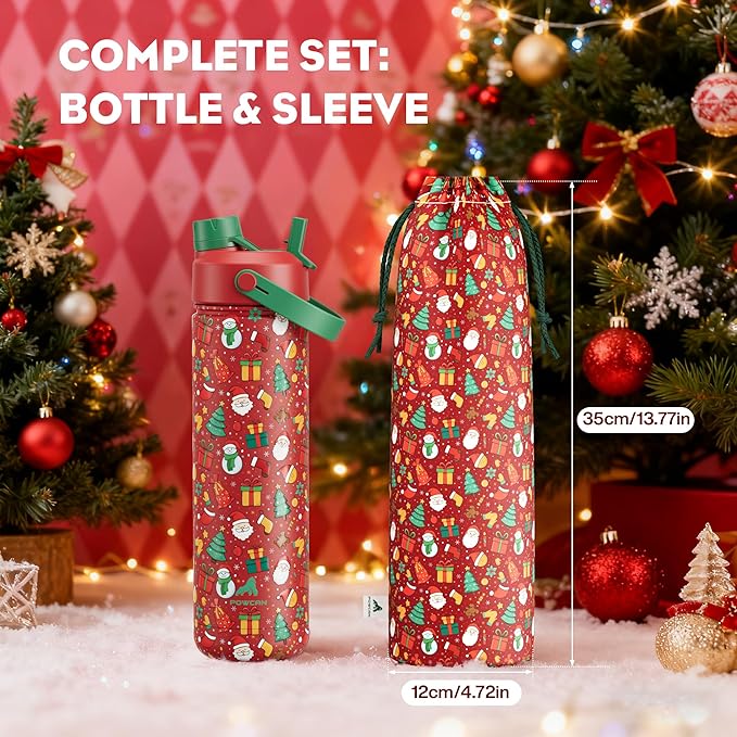 26 oz Christmas Insulated Water Bottle with 2-in-1 Straw and Spout Lid, Keep Cold 24H, Leak-Proof, Fits in Car Cup Holder, Stainless Steel Water Bottle for Gift, Party, Holiday (Santa's Jolly Crew)