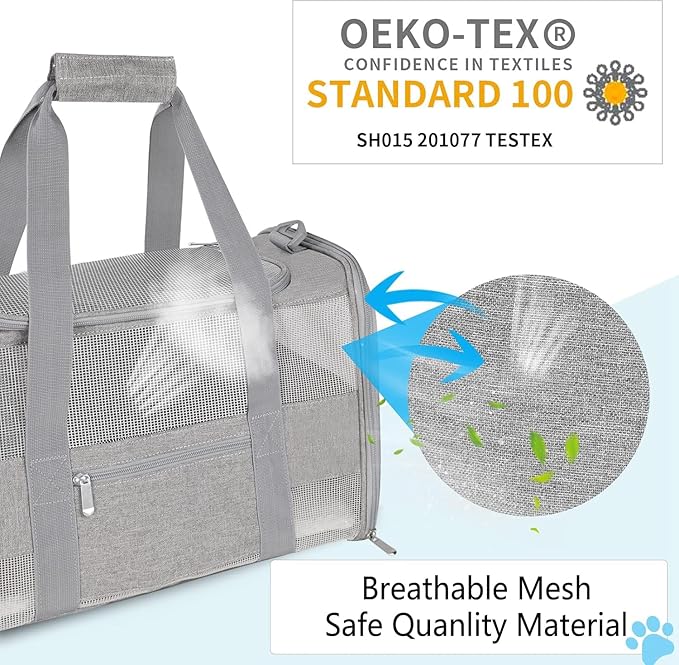 Soft - Sided Pet Carrier for Cats and Small Dogs, Airline - Approved, Grey Travel Tote with Mesh Windows, Foldable Bowl, Shoulder Strap, Oeko - TEX Certified