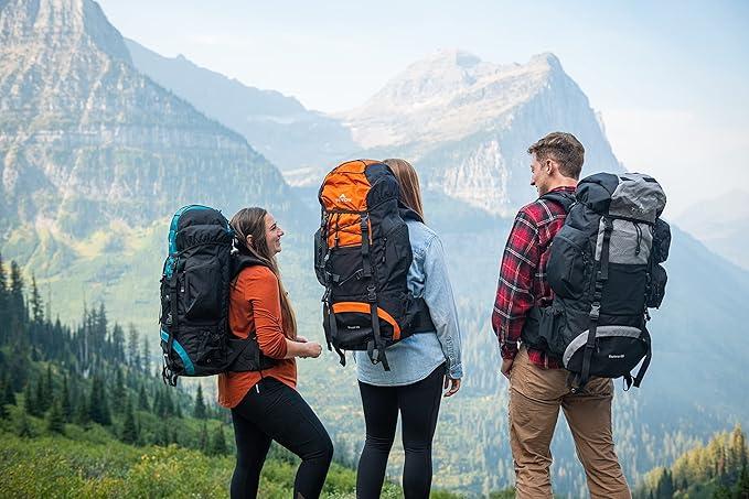 Teton 65L Scout Internal Frame Backpack for Hiking, Camping, Backpacking, Travel, Rain Cover Included, Black
