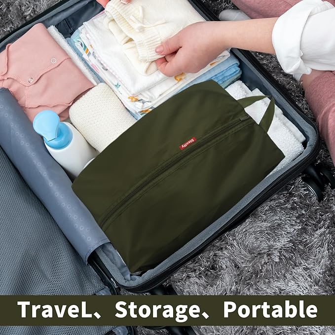 6pcs Portable Shoe Organizer, Travel Pouches with Zipper, Golf Shoe Bags, Clothes Bags, Soccer Cleats Bag, Shoe Pouch for Gym, Waterproof, Odor-Resistant (Dark Green)