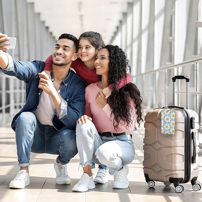 2 Pack Luggage Tag for Suitcases Cute White Daisy Flowers PU Leather Bag Travel Suitcase ID Identifier Baggage Tags for Women Men Travel