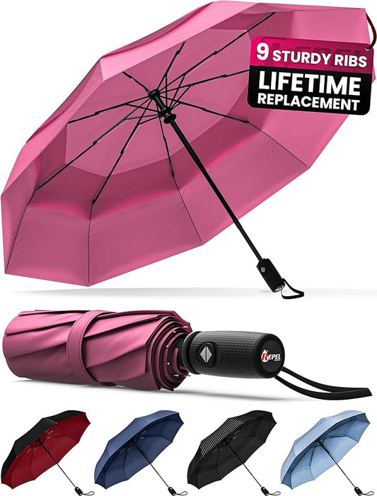 REPEL Windproof Travel Umbrella - Compact & Withstands Winds up to 85MPH , Strongest Premium Auto Folding Umbrella for Rain and Sun - Durable, Light & Portable for Women & Men , Fits Backpack & Cars