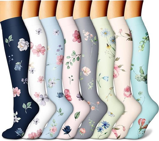CHARMKING Compression Socks for Women & Men Circulation (8 Pairs) 15-20 mmHg is Best Support for Athletic Running,Cycling