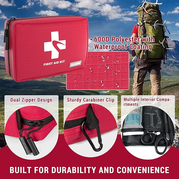 Compact First Aid Kit 300 PCS – Small Waterproof Emergency Medical Kit for Home, Car, Travel, Camping, Hiking, Truck, Office, Sports & Outdoor – Lightweight First Aid Bag