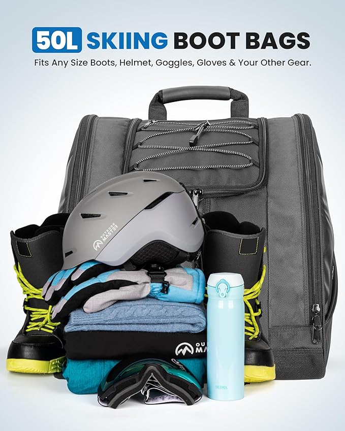 OutdoorMaster Boot Bag - 50L Ski Boots and Snowboard Boots Bag, Excellent for Travel with Waterproof Exterior & Bottom - for Men, Women and Youth