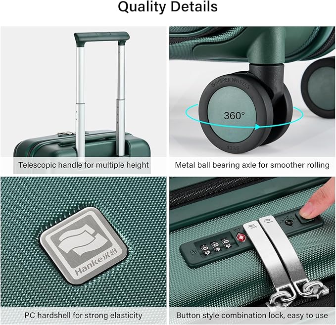 Hanke Hardside Expandable Carry On Luggage, 20 Inch Top Opening Trunk Luggages with Spinner Wheels, All-PC Hard Shell Carry-On Suitcase, Lightweight & TSA Airline Approved (Blackish Green, 46L)
