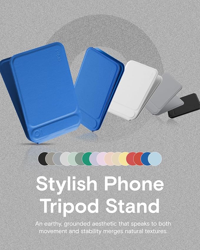 MOFT Phone Tripod Stand Selfie Stick for iPhone, Multi-Angles iPhone Stand, Lightweight & Portable Phone Holder, Strong Magnets, MOVAS Vegan Leather, Travel Essentials, Sapphire (Without Card Slot)