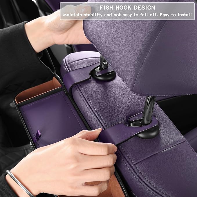 HOLDCY Car Back Seat Organizer with 2 Drink Cup Holder - Tissue Box and Storage Box Hook - Multi-functional Storage - Great for Kids and Travel (Purple)