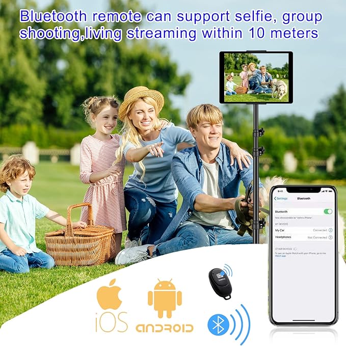 Ipad Tripod Stand, with 65 inch Height Adjustable iPad Stand Holder & iPad Floor Stand with 360° Rotating iPad Tripod Mount for iPad Pro, iPhone, Kindle, and All 4.5-12.9 Inch Tablets