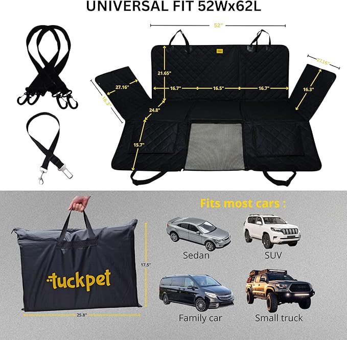 Dog Car Seat Cover for Back Seat with Hard Bottom, Waterproof Back Seat Extender, Upgraded Comfort Hammock, Anti-Scratch, Non-Slip, Easy to Clean, Supports up to 400lbs for Cars/SUVs/Small Truck