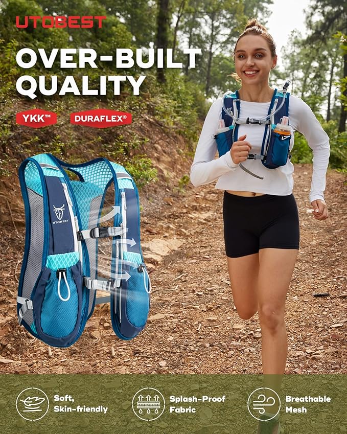 Running Vest, 5L Hydration Vest Lightweight, Breathable and Sweatproof Running Backpack, Adjustable Running Hydration Vest for Trail Running Marathon Race Jogging Cycling