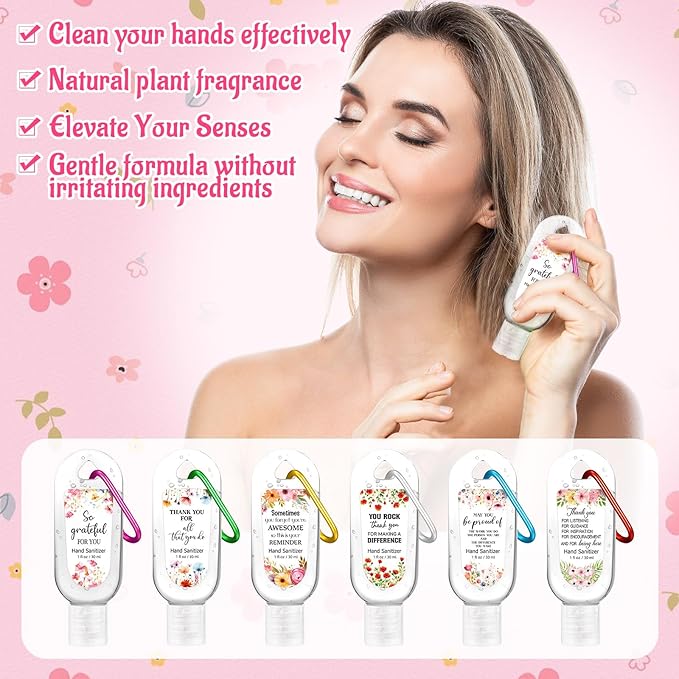 24 Pack Thank You Hand Sanitizer Keychains Bulk Christmas Mini Hand Sanitizer Travel Size Scented 1oz Appreciation Thank You Gifts for Women Coworker Teacher Nurse Team Staff Wedding Party Favors