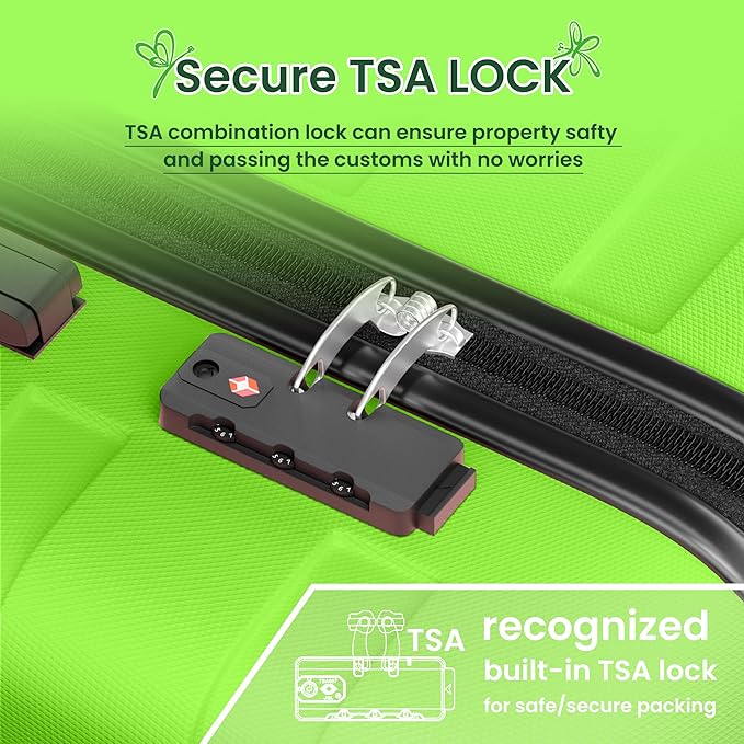 AnyZip Luggage Sets 4 Piece Hardshell Suitcase Set PC ABS Lightweight Travel Suitcases with 4 Double Spinner Wheels TSA Lock 20 24 28 32 Inch Apple Green