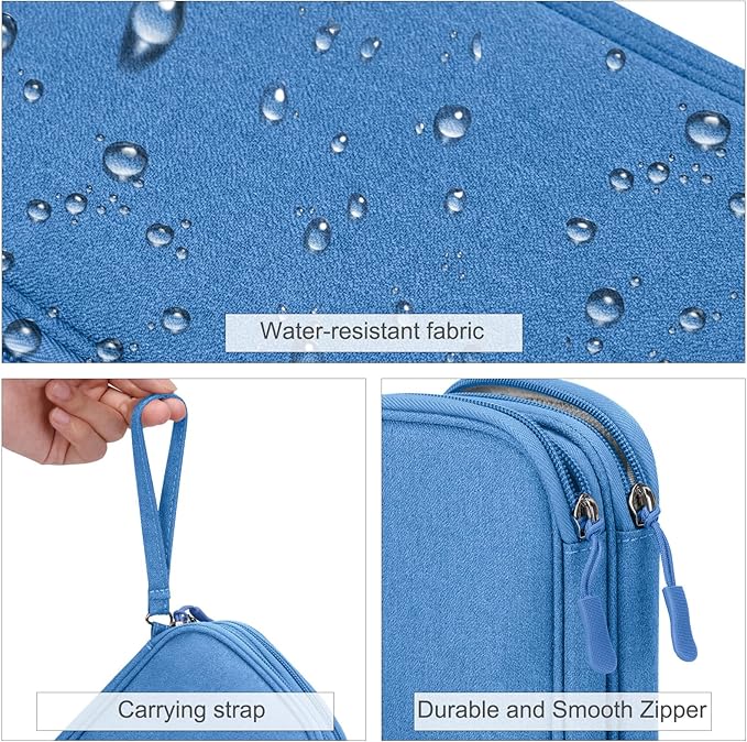 FYY Electronic Organizer, Travel Cable Organizer Bag Pouch Electronic Accessories Carry Case Portable Waterproof Double Layers Storage Bag for Cable, Cord, Charger, Phone, Earphone, Medium Size, Cyan