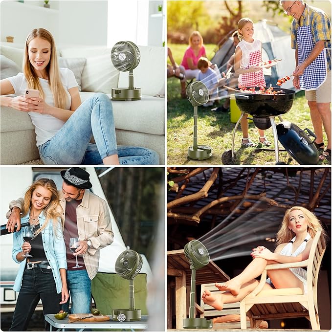 20000mAh Battery Operated Fan, Rechargeable Portable Fan, 112H Run, 9 Speeds Oscillating with Remote, Battery Powered with Timer & Light for Travel Cruise Essentials RV Outdoor Power Outage