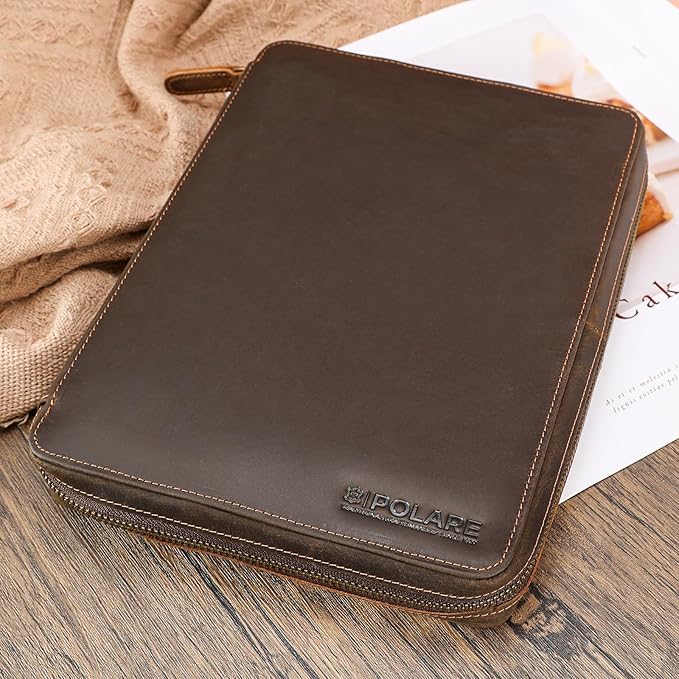 Polare Full Grain Leather Travel Cable Organizer Case Electronics Accessories Carry Bag with YKK Zippers Tech Storage Bag for Cables, Power Bank, USB, SD Card, Travel Essentials
