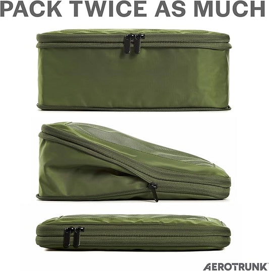 Aerotrunk Compression Packing Cubes for Travel - Luggage Organizer Bags - Double Zipper Packing Cubes for Suitcases (2-Pack, Olive)