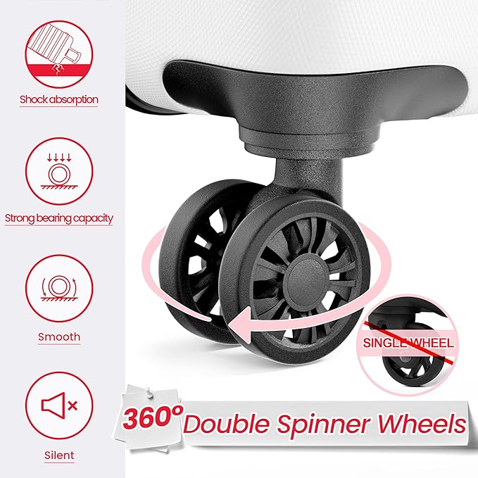 AnyZip Luggage Sets 3 Piece Hardshell Suitcase Set PC ABS Lightweight Travel Suitcases with 4 Double Spinner Wheels TSA Lock 20 24 28 Inch White