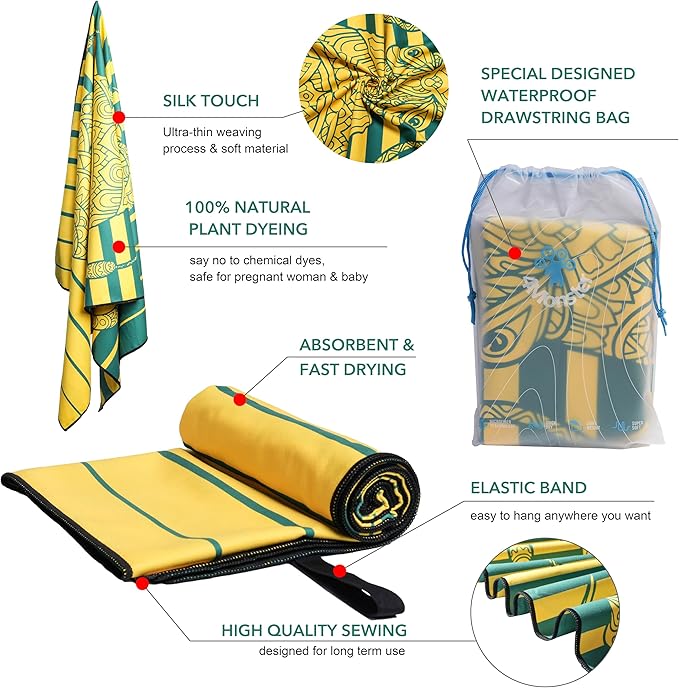4Monster Microfiber Beach Towel Quick Dry,Super Absorbent Lightweight Travel Towel for Swimmers, Sand Free Camping Towel, Beach Towels for Pool,Swim,Water Sports,Yoga