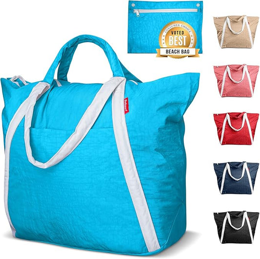 Bodysurf Beach Bags Waterproof Sandproof - Packable Foldable Nylon Zipper Tote Bag for Travel Lightweight, Pool, Boat, Cruise