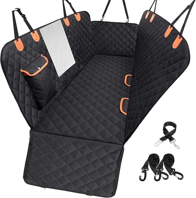 Dog Car Seat Cover for Back Seat 600D Scratchproof Nonslip Durable Waterproof Cars Pet Backseat Covers with Mesh Window Dogs Hammock for Car，SUV, Truck (54" W x 58" L)