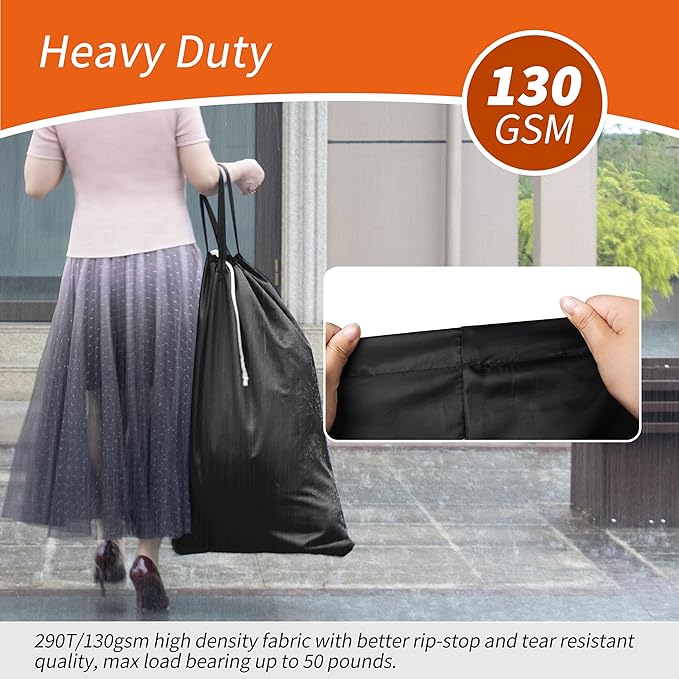 Polecasa Extra Heavy Duty Large Laundry Bag with Sturdy Handles and Drawstring Closure, 28 x 36 inches Durable Storage Bags for Basket, Hamper, College, Dorm, Travel, Black