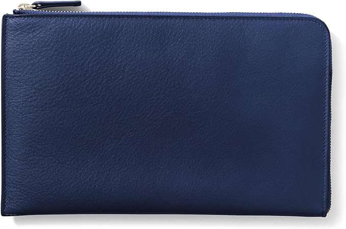 Leatherology Navy Blue Slim Zip Travel Wallet – Full Grain Leather Passport & Card Organizer