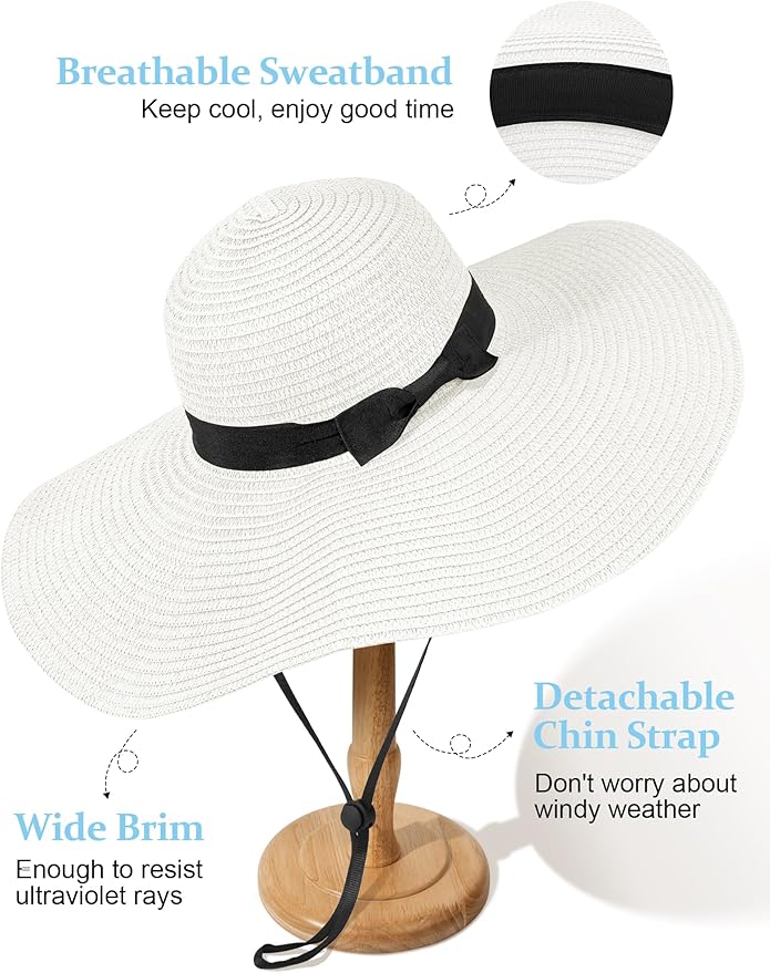 Senker Fashion Sun Hats for Women Oversize Wide Brim Straw Beach Hat Floppy Foldable Roll-Up Summer Vacation UPF 50+
