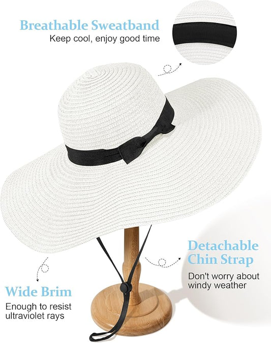 Senker Fashion Sun Hats for Women Oversize Wide Brim Straw Beach Hat Floppy Foldable Roll-Up Summer Vacation UPF 50+