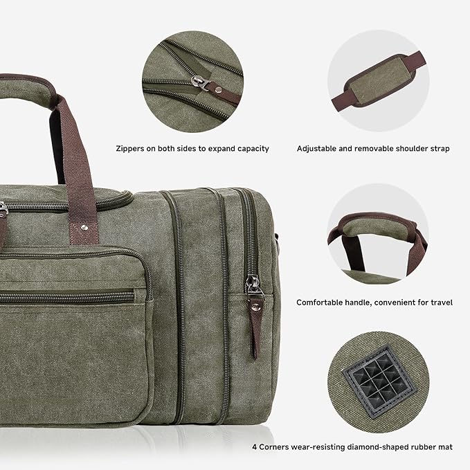 Canvas Expandable Duffle Bag for Men Traveling, Luggage Travel Bag Weekender Overnight Bag,Mens Gym Carry on Duffel Bags