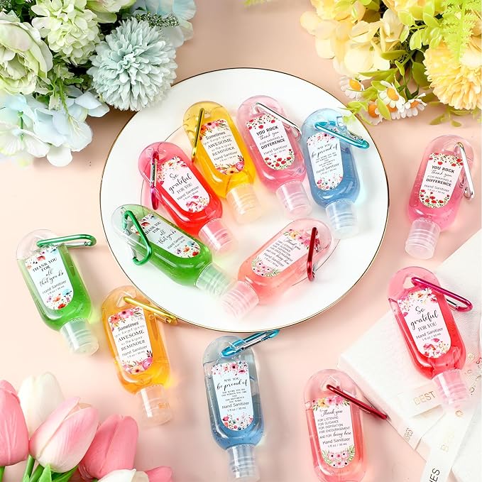 24 Pack Appreciation Hand Sanitizers Keychains Gifts Mini Thank You Hand Sanitizer Keychains Bulk Travel Size Appreciation Gift for Baby Shower Wedding Coworker Teacher Graduation Nurse Party