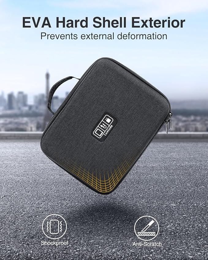 Luxtude Electronic Organizer Travel Case Large, Hard Case for Electronics, EVA Tech Organizers, Travel Cable Bag with Shoulder Strap, Charger Organizers Carrying Cases for iPad(Up to 11’’)