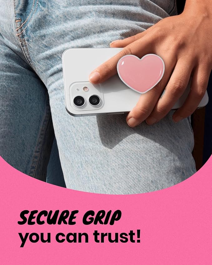 OnTheGrip Cute Solid Macaron Color Heart Shape Collapsible Mobile Phone Grip Stand Holder for Smartphone Tablet Cell Phone Accessory (Pink)