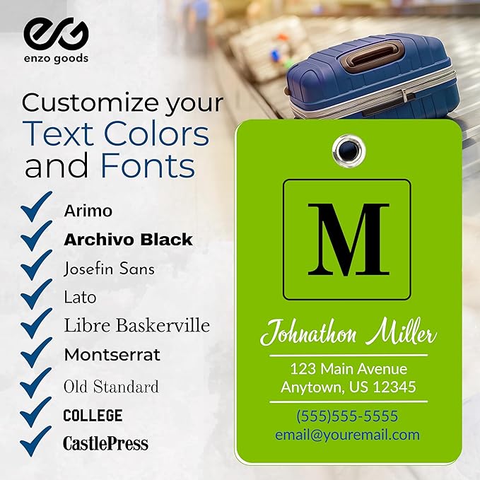 Personalized Luggage Tag | 4 Pack | Custom Luggage Tags for Suitcases | Kids Backpack Tag | 10 Color Options & Choose Font, Font Color