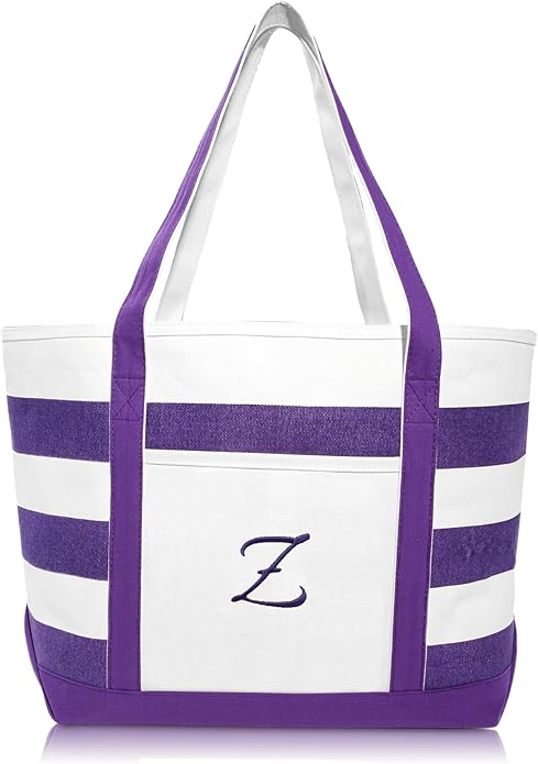 DALIX Monogrammed Beach Bag and Totes for Women Personalized Gifts Purple A - Z