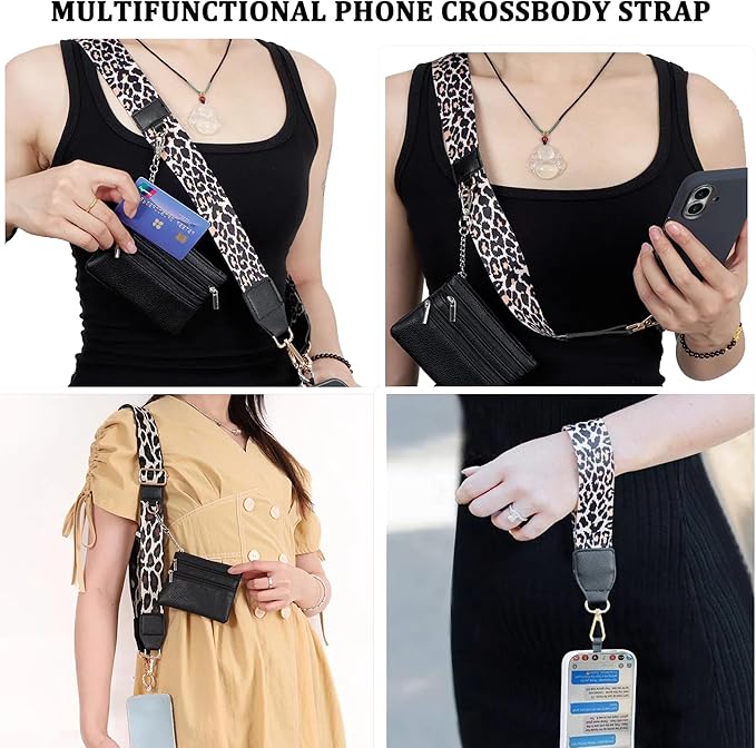 Crossbody Body Phone Holder for Women, New Phone Strap with Zippered Pouch, Adjustable Crossbody Strap (Leopard)