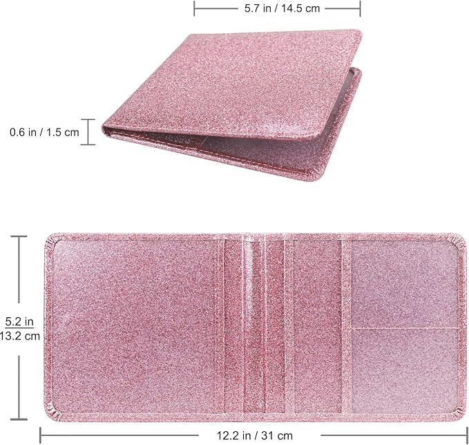 Car Registration and Insurance Holder, Leather Registration and Insurance Card Holder, Vehicle Glove Box Organizer - For Documents, Cards, License (Bling Rose Gold)