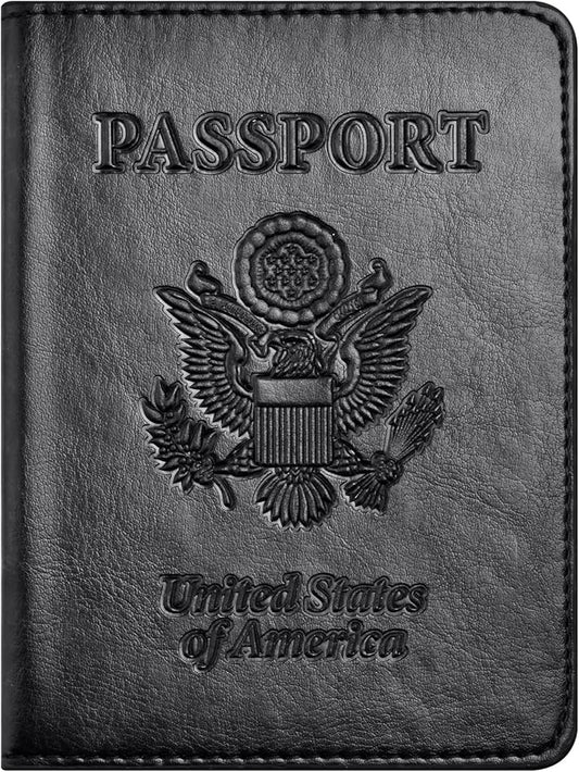 Eoehro Passport and Vaccine Card Holder Combo, Faux Leather, Compact, Lightweight, Waterproof, AA-Black