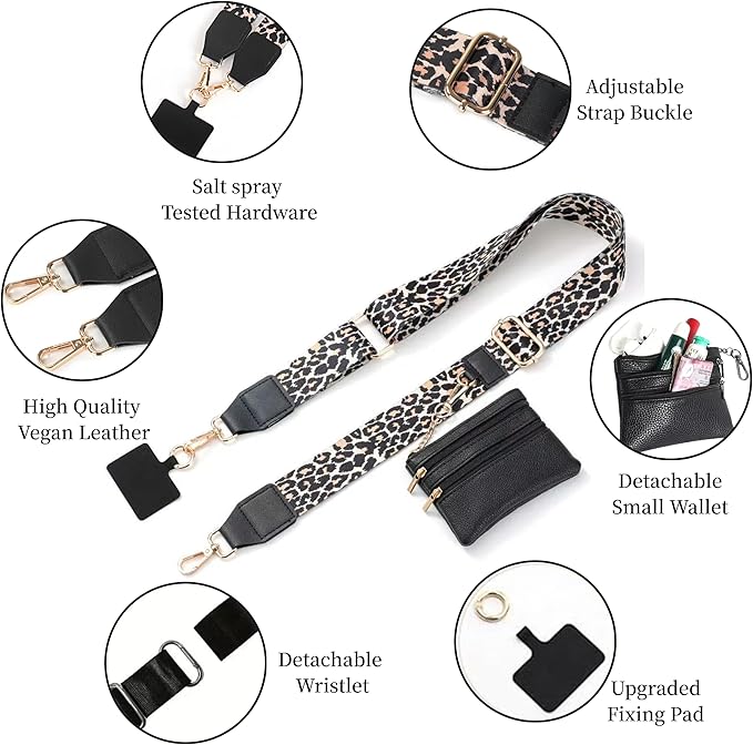 Crossbody Body Phone Holder for Women, New Phone Strap with Zippered Pouch, Adjustable Crossbody Strap (Leopard)
