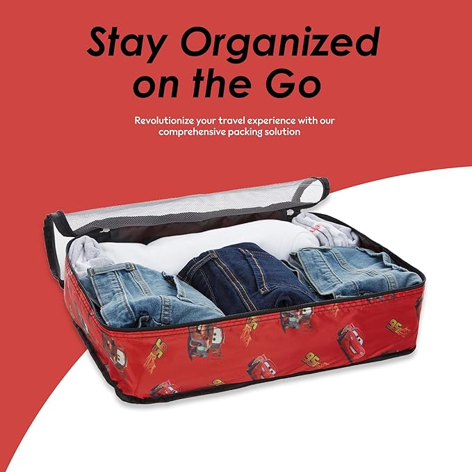 Disney Minnie Mickey Stitch Packing Cubes - Winnie the Pooh, Princess Cinderella, Cars, Toy Story 5 Piece Packing Cubes Compression - Travel Essential - Luggage Suitcase Organizer Set