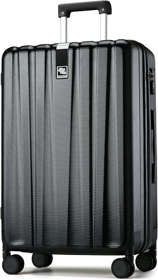 Hanke 29 Inch Luggage Suitcases With Spinner Wheels Lightweight PC hardside Rolling Suitcase With Travel Lock, Checked-Large 29-Inch(Jet Black)