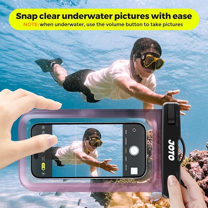 JOTO Up to 7" Universal Waterproof Phone Case for iPhone 16 15 14 13 Plus Pro Max, IPX8 Cellphone Dry Bag 12 11 Pro Max XR X 8 7 6S Plus SE, Galaxy S23 S22 S21 S20+ S20 Plus Note, Pixel -Clearpurple