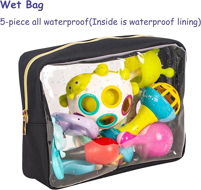 TSA Approved 5-Piece Diaper Bag Organizer Pouch Set Clear Waterproof TPU Kids Toiletry Storage Set Travel Packing Clutch Cube Bags for Baby Nursing