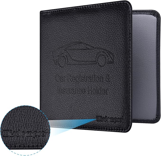 Wisdompro Car Registration and Insurance Card Holder 2 Pack PU Leather Vehicle Glove Box Documents Organizer Auto Paperwork Wallet Case for Women Men Files, ID, Driver's License - Black and Black