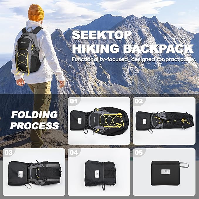 Seektop 20L Foldable Waterproof Hiking Backpack, Ultralight Small Lightweight Daypack Packable Backpack for Men Woman